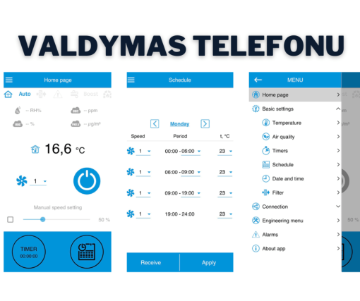 Rotacinis lubinis rekuperatorius RECOM R4RT  440 m3 su WIFI valdymu - Image 4
